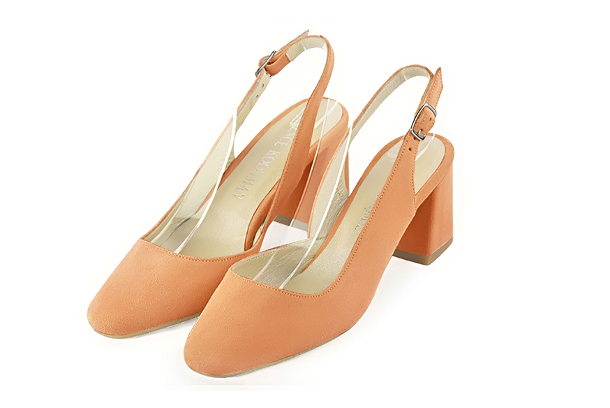 Women's marigold orange slingback dress shoes. Round toe. Medium flare heels - Front view